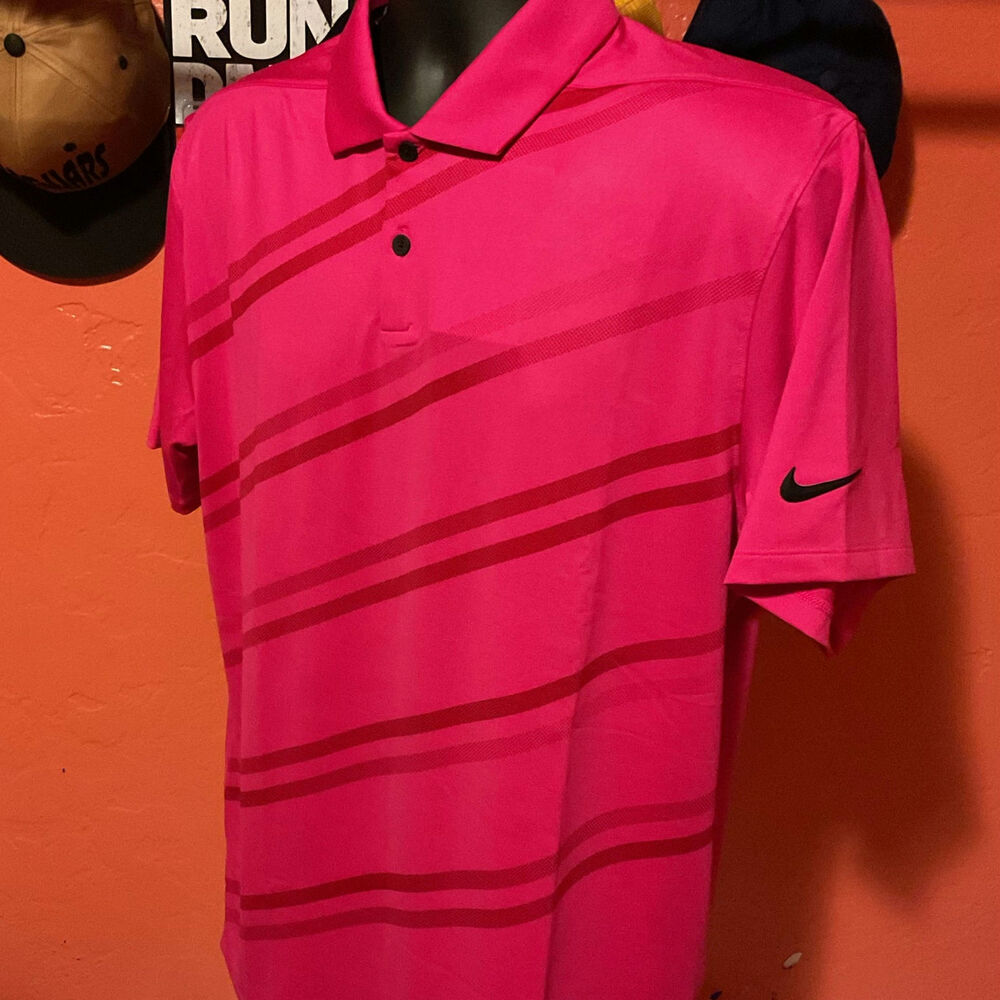Nike Dri Fit Vapor Prime Striped Polo Golf Shirt Medium DH0805-642 NWT Rare Pink
